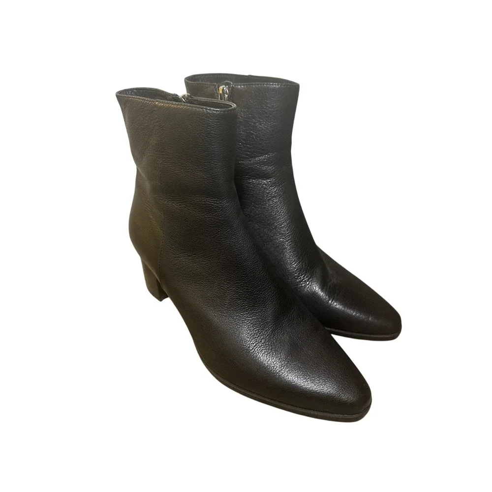 Midas Lola MI‎ Black Leather Pointed Toe Block Heel Ankle Boots Women's Size 38